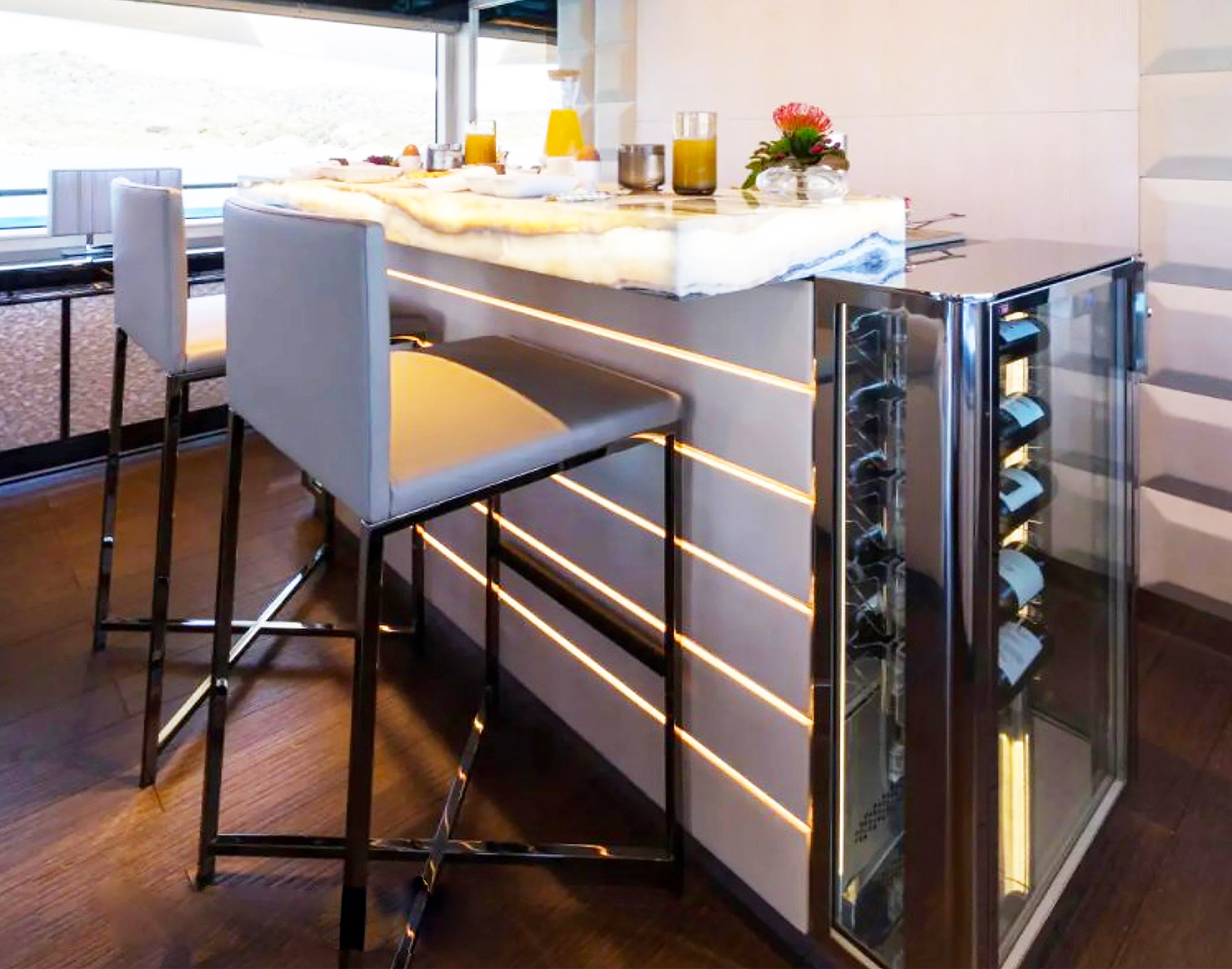 Contemporary wine cabinet serving the bar